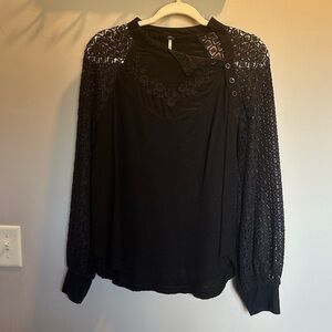 Free People Black Lace Sleeve Blouse